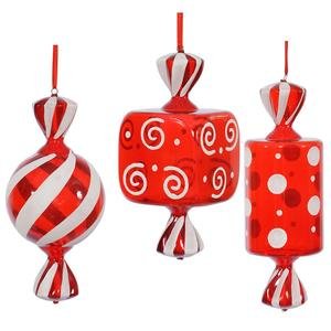 Vickerman Christmas Trees O132103 3-Piece Fat Candy Ornament Set, 15-Inch, Red/White