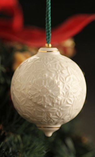 Belleek 4117 Frost and Flake Collection Christmas Berry Leaf Bauble, 3.5-Inch, White