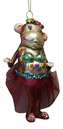 Miss Monkey in Red Skirt Glass Christmas Holiday Ornament December Diamonds