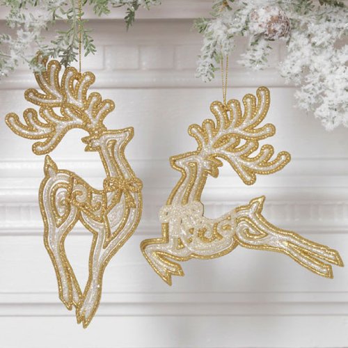 RAZ Leaping Reindeer Ornaments, Set of 2