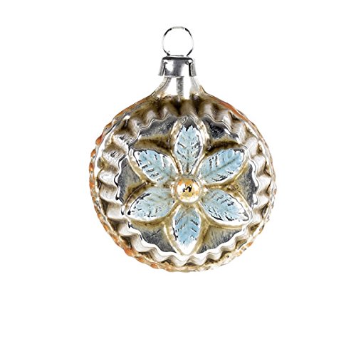 Vintage mouthblown Christmas Miniature glass ornament “Bloom with Spike Brim”, blue by MAROLIN® Germany