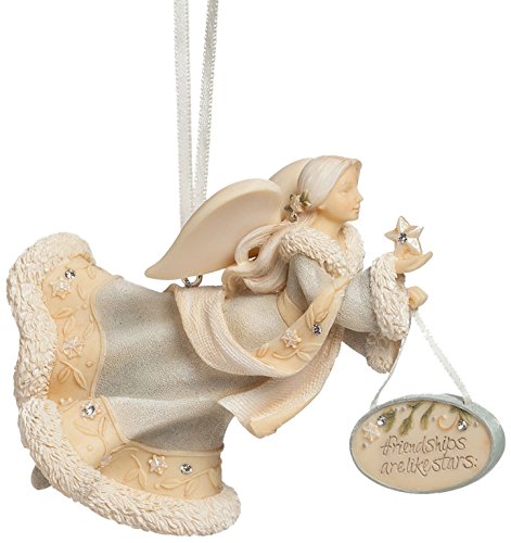 Enesco Foundations Gift Angel with Banner Ornament, 3.54-Inch