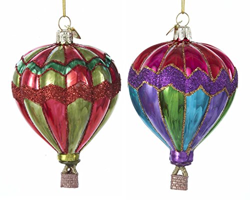 Noble Gems Glass Hot Air Balloon Ornament Set Of 2