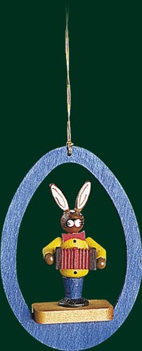 Hanging Christmas Tree Ornament Bunny with Harmonica, 3.4 Inches