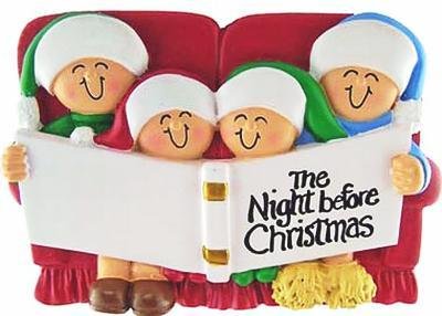 Night Before Christmas Family of 4 Personalized Ornament Decor