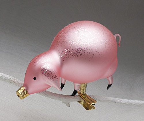 Christinas World Pink Piglet Czech Mouth Blown Glass Clip On Christmas Ornament