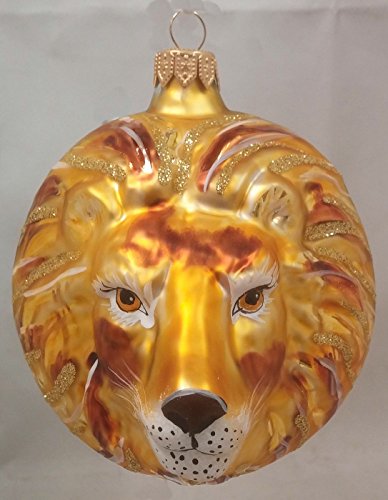 Christinas World African Wildlife Lion Figural Polish Glass Christmas Ornament