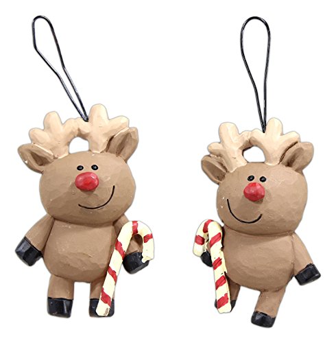Blossom Bucket Set of 2 Reindeer with Candy Canes Ornaments – 2.5″ Tall
