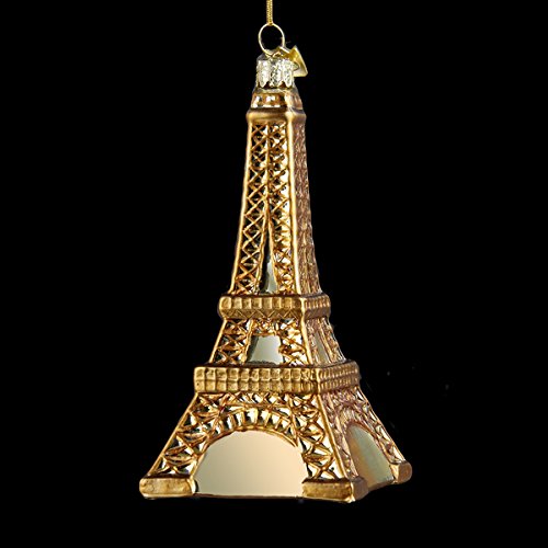 Noble Gems Gold French Eiffel Tower Glass Christmas Ornament