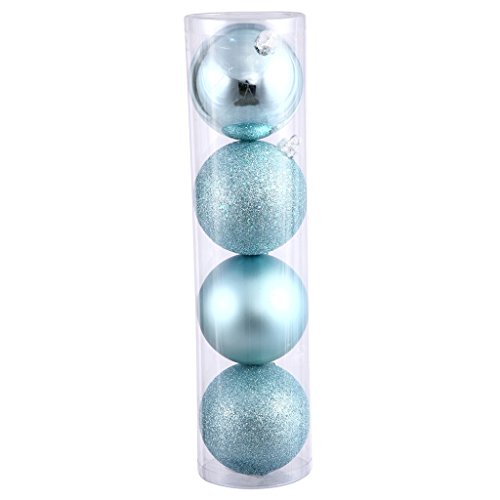 Vickerman 315927 – 6″ Baby Blue Shiny Matte Glitter Sequin Ball Christmas Tree Ornament (4 pack) (N591532BX)