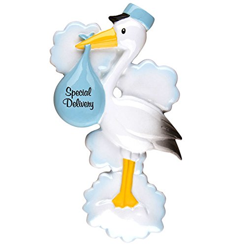 Stork Blue Personalized Christmas Tree Ornament