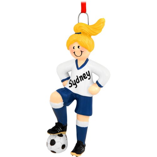 Soccer Girl Blue-Blonde Personalized Ornament