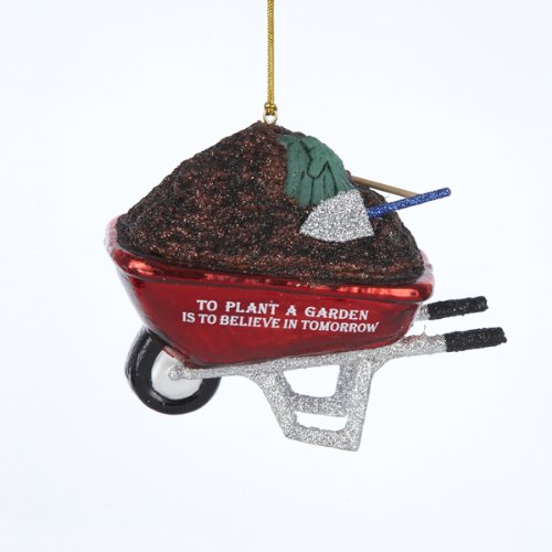 Noble Gems Glass Wheelbarrow With Gardening Phrase Ornament