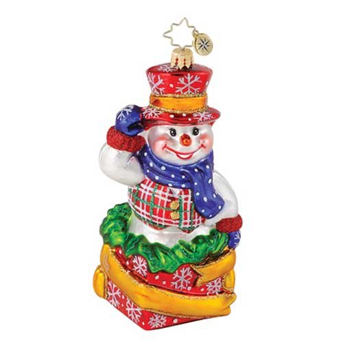 Christopher Radko Christmas Ornament “Snowy Parcel Pal” 6″ Snowman