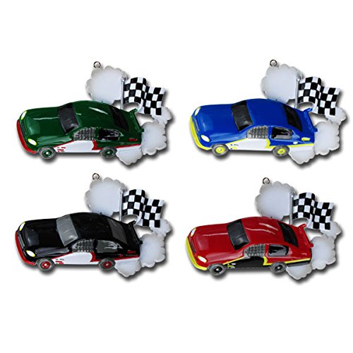 Child Race Car Blue Personalized Christmas Tree Ornament