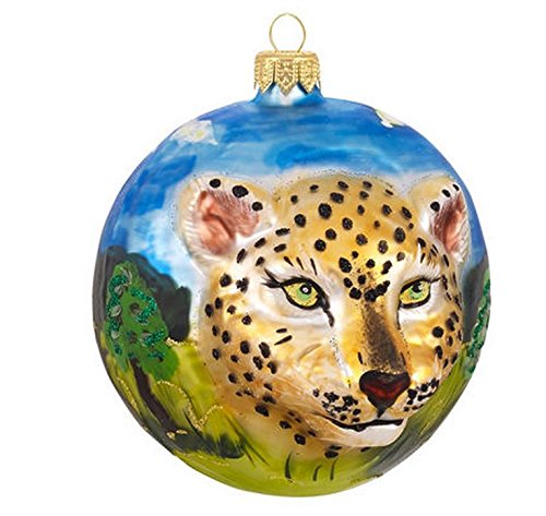 Christinas World Leopard Figural Polish Mouth Blown Glass Christmas Ornament
