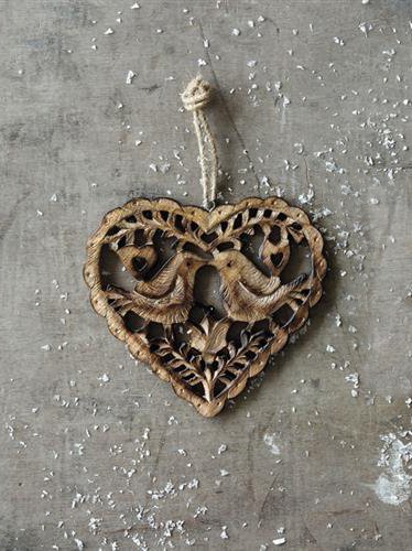 Wood Heart with Birds Ornament