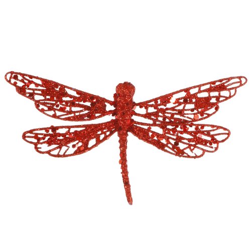 6″ Red Glittered Dragonfly Clip-On Christmas Ornament