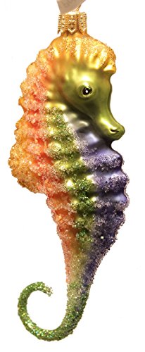 Christinas World Frosted Seahorse Polish Mouth Blown Glass Christmas Ornament