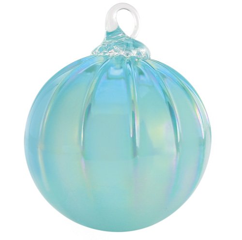 Glass Eye Studio Hand Blown Glass Ornament – Seafoam Ridged