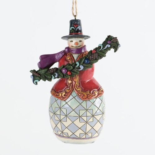 Jim Shore for Enesco Heartwood Creek Snowman with Bough Ornament, 4.5-Inch