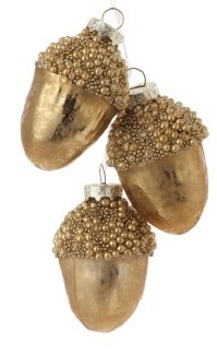 6″ Eco Country Copper and Gold Beaded Glass Acorn Cluster Christmas Ornament