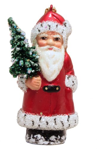 Ino Schaller Red Beaded Trim Santa German Paper Mache Christmas Ornament