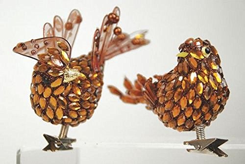 Bejeweled Amber Clip-on Bird Christmas Ornament, Assorted Boxed Set of 12