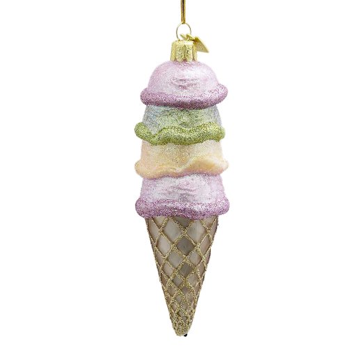 Kurt Adler 5-Inch Noble Gems Ice Cream Cone Scoops Glass Ornament