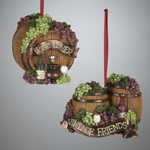 Kurt Adler 2-3/4-Inch Resin 3D Wine Barrel Ornament, Set of 2