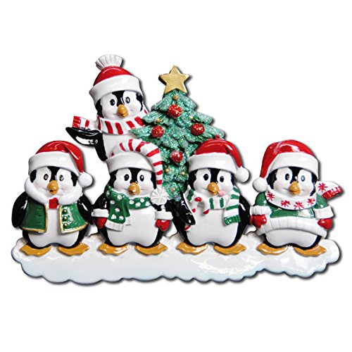 Personalized 5 Members Penguin Family Gift Expertly Handwritten Ornament