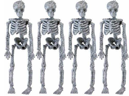 Kurt Adler Set of 4 Glittery Skeleton Ornament Set [HW1383]