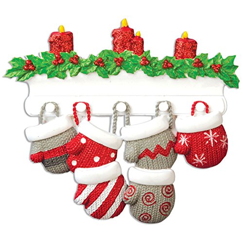 Mitten Family of 6 Personalized Christmas Tree Ornament