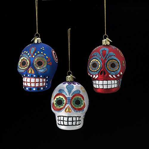 Noble Gems Glass Sugar Skull Ornaments (set Of 3 Assorted)