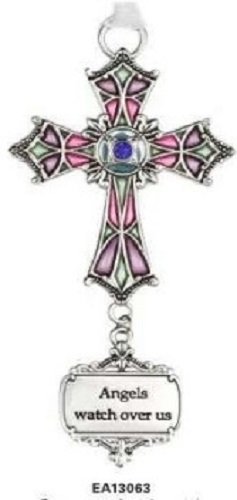 Ganz Angels Watch Over Us Stained Glass Cross Ornament Size: 3 1/2 inches