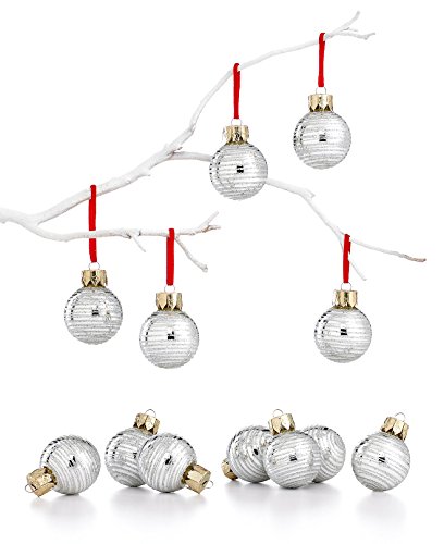 Holiday Lane Silver Mini Metallic Glitter Glass Ornaments Set of 12