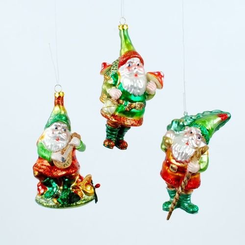 Garden Gnome Mushroom Christmas Holiday Ornaments Set of 3