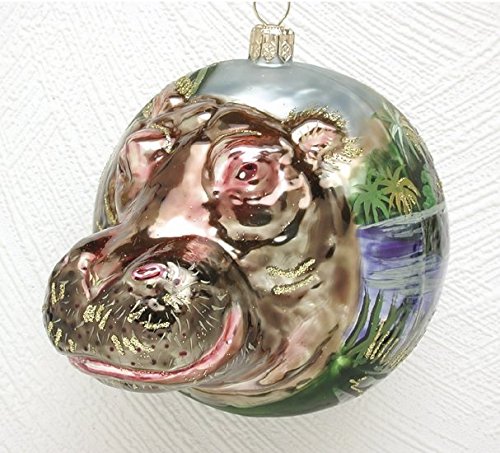 Christinas World Hippo Figural Polish Mouth Blown Glass Christmas Ornament