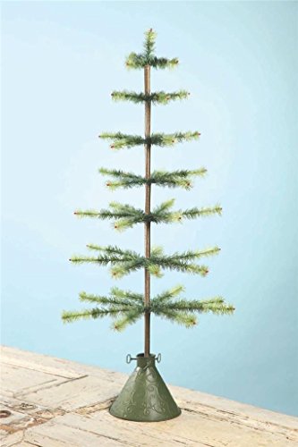 Bethany Lowe 36″ Two Tone Green Feather Christmas Tree, Embossed Tin Base