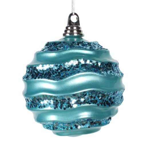 Vickerman 33587 – 6″ Teal Candy Glitter Wave Ball Christmas Tree Ornament (M132012)