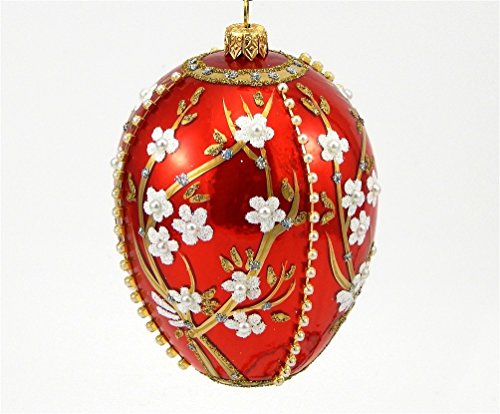 Faberge Inspired Apple Blossom Egg – Polish Blown Glass Christmas Ornament