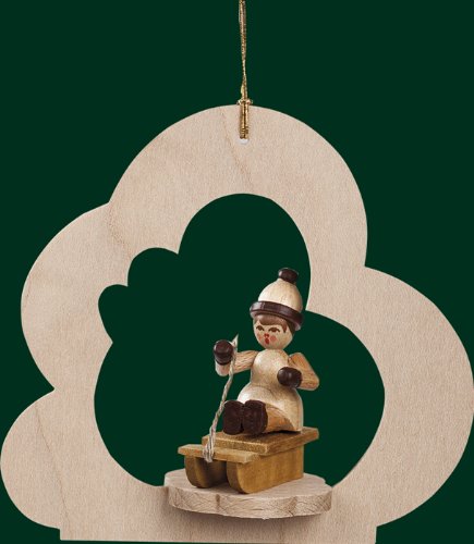 Hanging Christmas Tree Cloud Shaped Ornament Girl on Sledge, 3.6 Inches