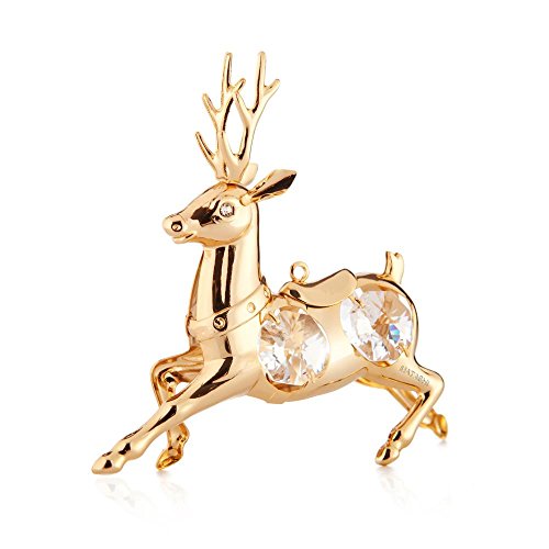 24k Gold Plated Reindeer Ornament Made with Swarovski Elements Crystals By Charming Temptations