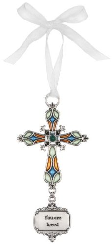 Ganz You Are Loved Stained Glass Hanging Cross Ornament Size: 3 1/2 inches