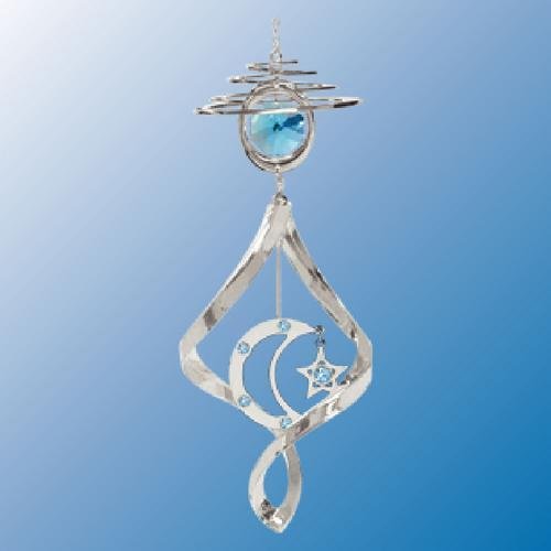 Chrome Plated Moon & Star Mini Top Spiral – Blue – Swarovski Crystal