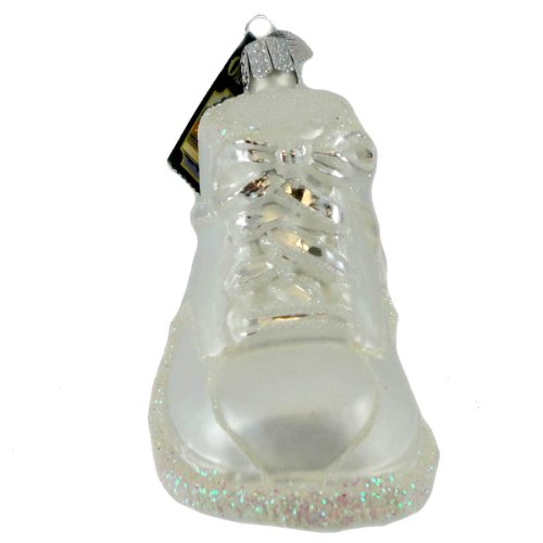 Old World Christmas BABY SHOE WHITE Glass Owc Ornament Birth Baptism 32051 WHITE