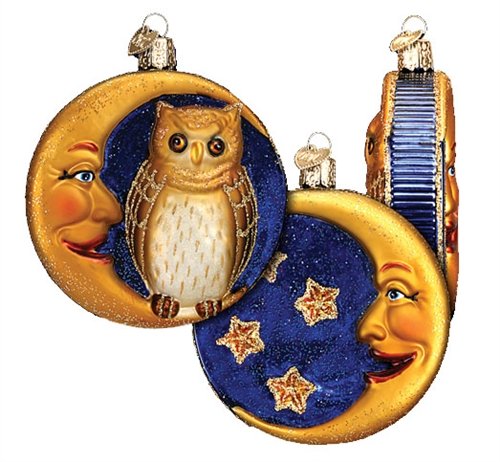 Old World Christmas Owl in Moon, 3 ¾” Glass Ornament