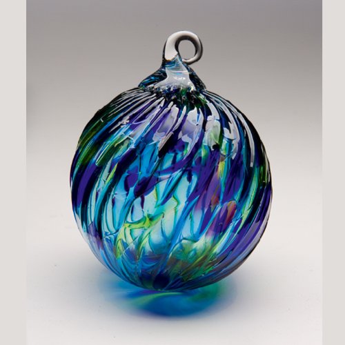 Glass Eye Studio Hand Blown Glass Ornament – Blue Purple Twist