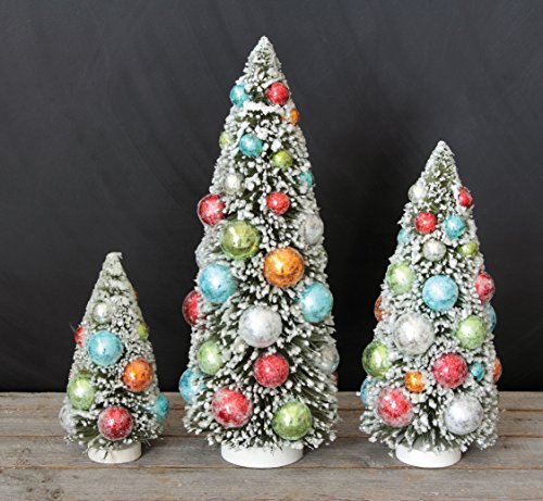 Set of 3 Tabletop Frosted Pine Christmas Trees with Multicolored Ornaments