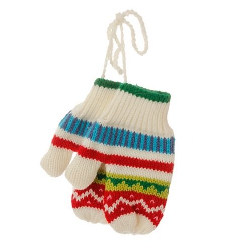 5″ Merry & Bright Blue, Green, White and Red Knit Pair of Mittens Christmas Ornament